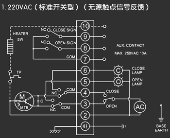 220VAC標準開關型<a href='http://www.mksicwo.cn/Product/diefa/diandongdiefa/' target='_blank'>電動<a href='http://www.mksicwo.cn/Product/diefa/' target='_blank'>蝶閥</a></a>接線圖