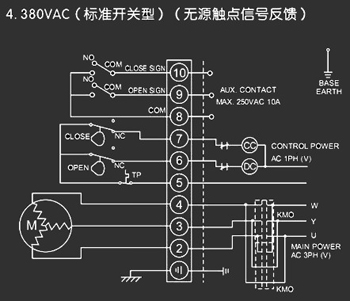 380VAC標準開關型<a href='http://www.mksicwo.cn/Product/diefa/diandongdiefa/' target='_blank'>電動<a href='http://www.mksicwo.cn/Product/diefa/' target='_blank'>蝶閥</a></a>接線圖